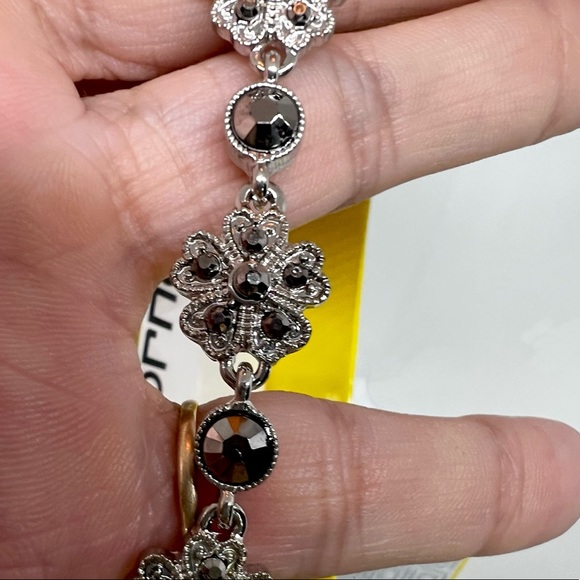 Vintage Liz Claiborne Silver-tone Mirror Rhinestone Box Jewelry Bracelet - Picture 2 of 7